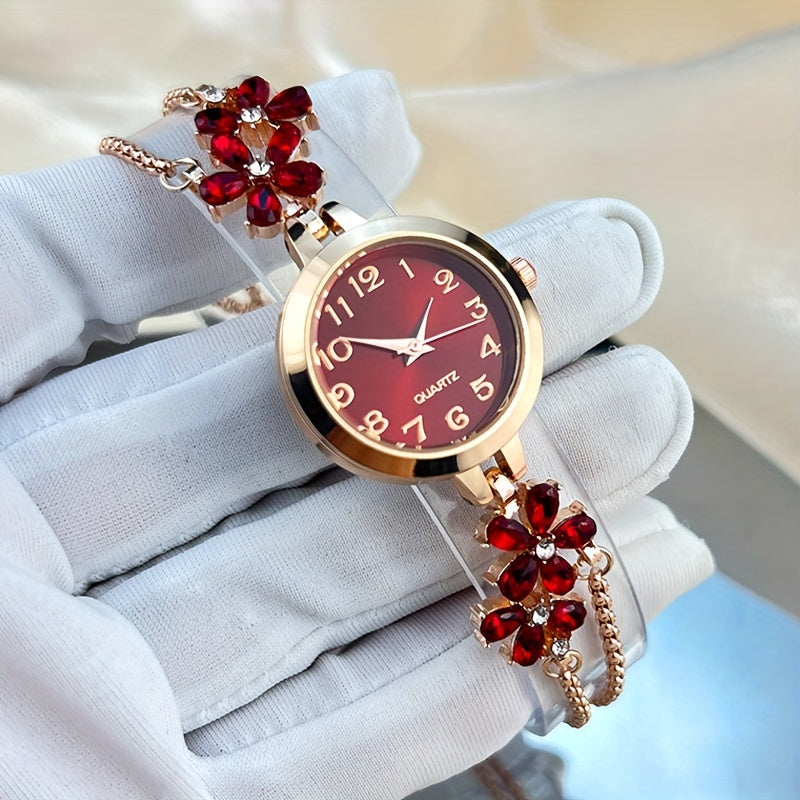 Women's Quartz Watch with Rhinestones and Adjustable Zinc Alloy Bracelet