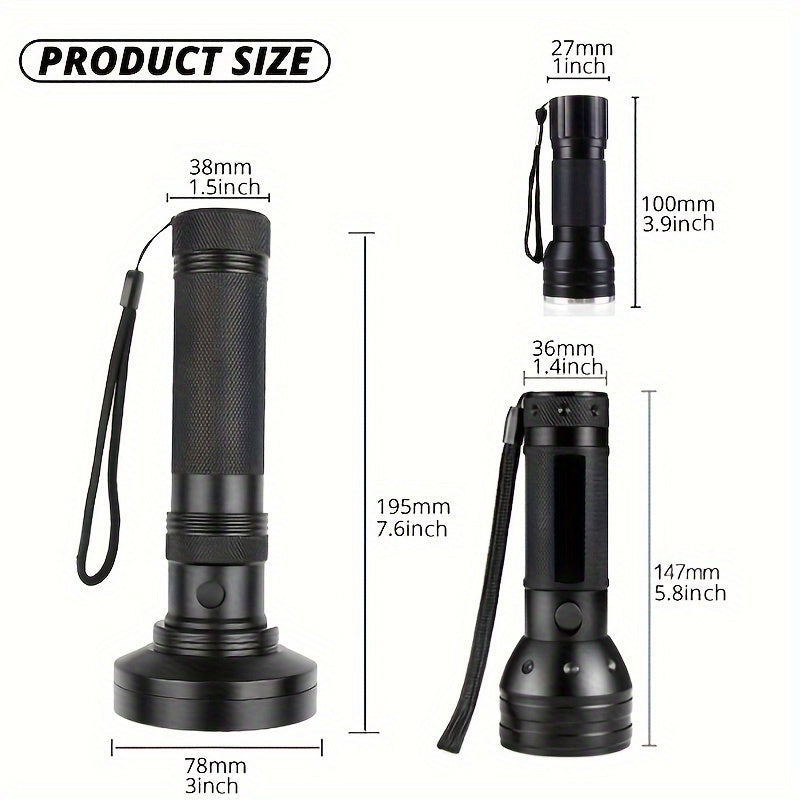 UV Blacklight Flashlight UV395nm Ultraviolet LED with Metal Body, Battery Powered, 21/51/100 LEDs