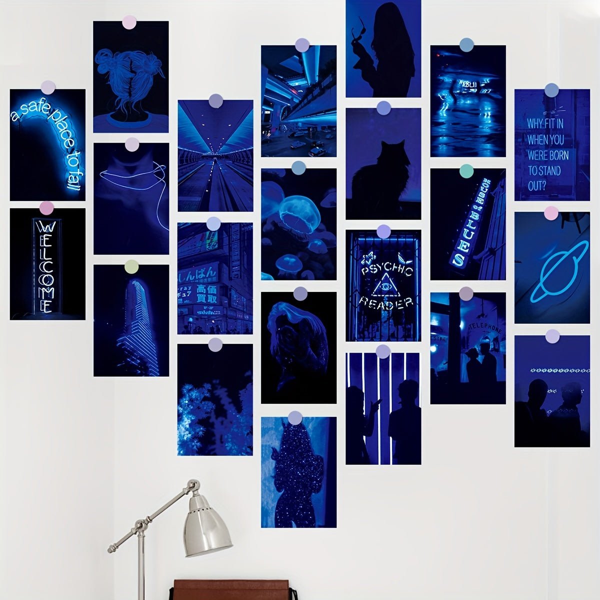 Neon Wall Collage Kit for Teen Girls Blue Aesthetic 50 Pcs Posters Bedroom Decor