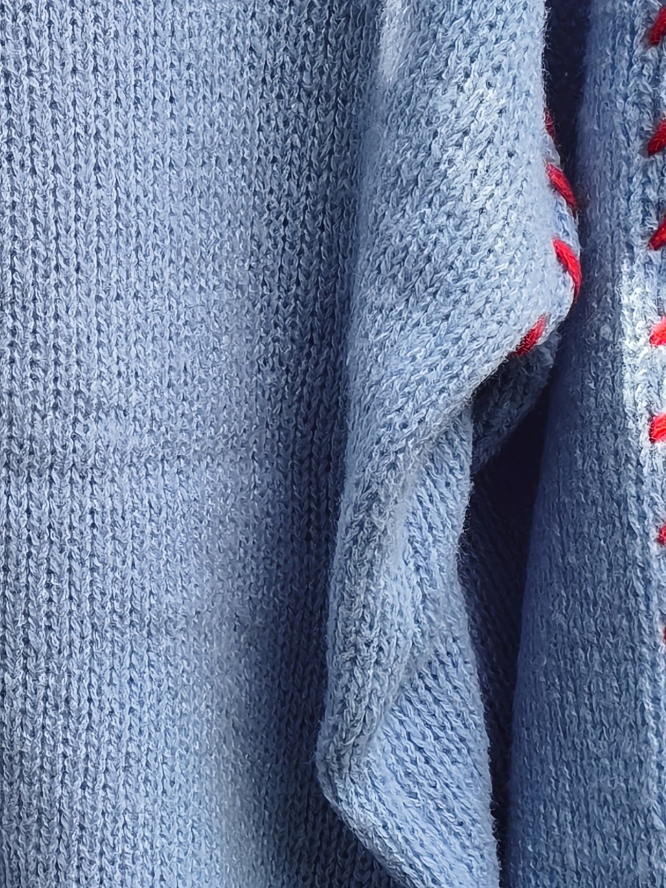 Plus Size Women V-Neck Long Sleeve Pullover Sweater Soft Blue Red Cuffs