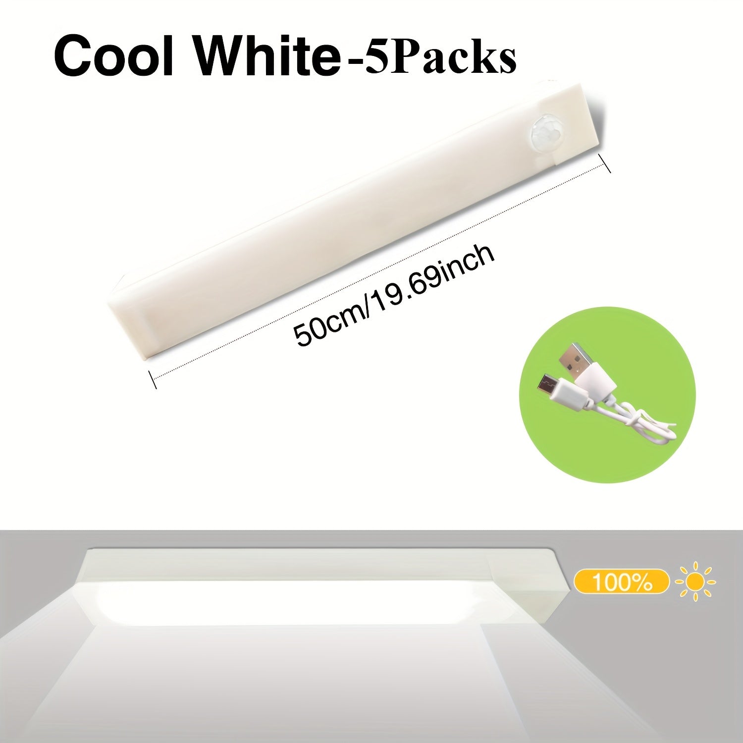 5 Pack LED Motion Sensor Lights with USB Rechargeable Batteries for Wireless Under Cabinet, Hallway, Kitchen, Stairs, Wardrobe