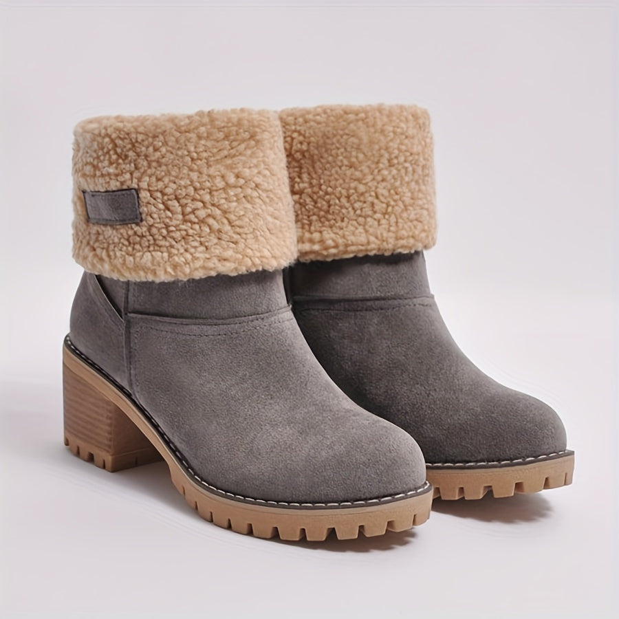 Women's Winter Ankle Boots Fleece-Lined Mid-Calf Slip-On | Warm Fabric, Rubber Sole