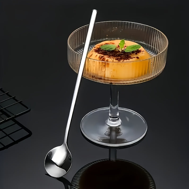 Set of 4 Silver Stainless Steel Coffee Spoons with Long Handles