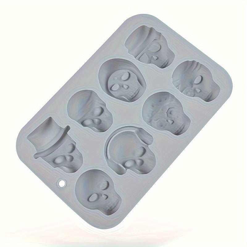 Skull Silicone Mold Tray 8 Cavities for Chocolate Cake Jelly Ice Cubes