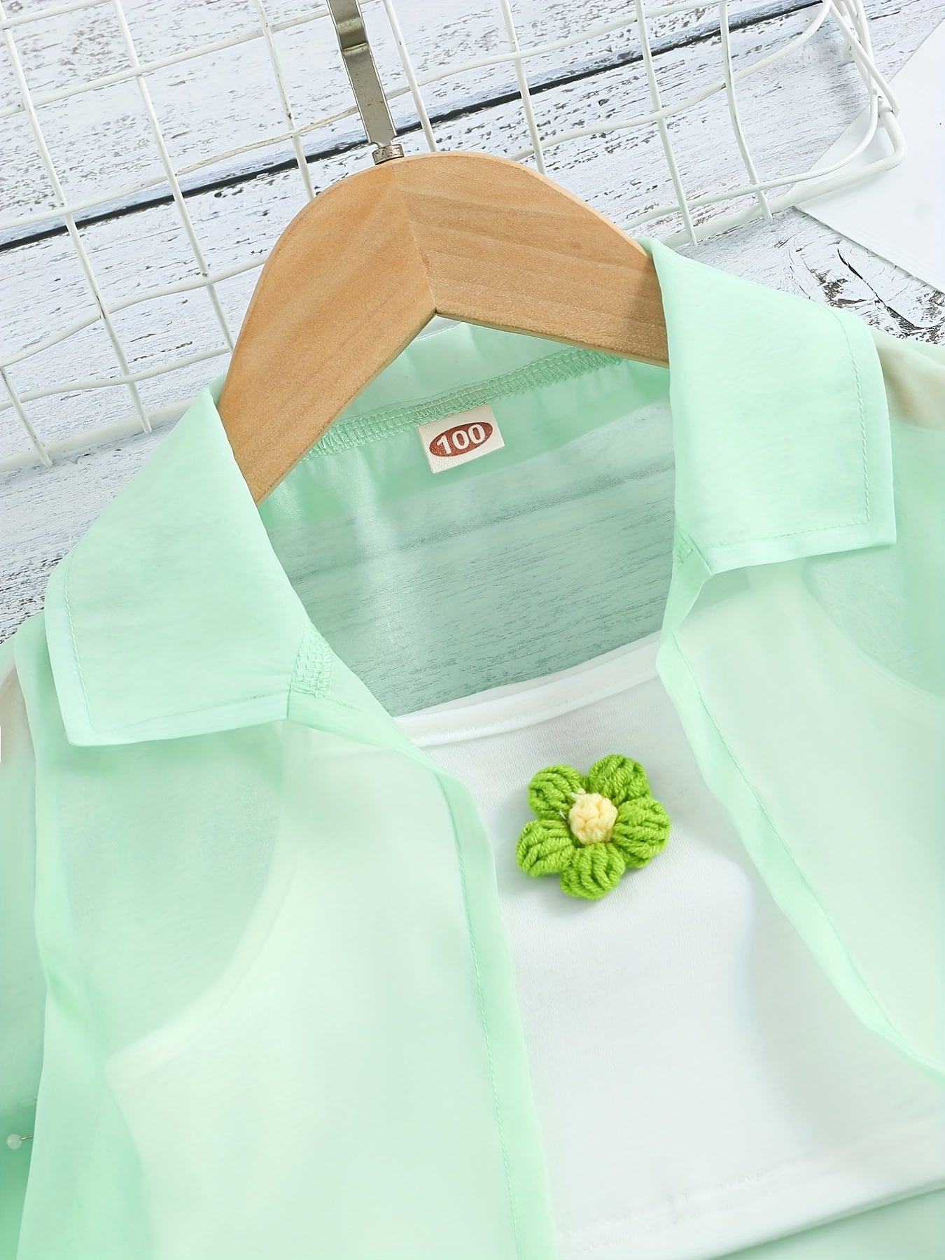 Девочковый комплект одежды для улицы, 3 предмета: длинный рукав, полупрозрачная рубашка, ками, укороченный топ, шорты, лето