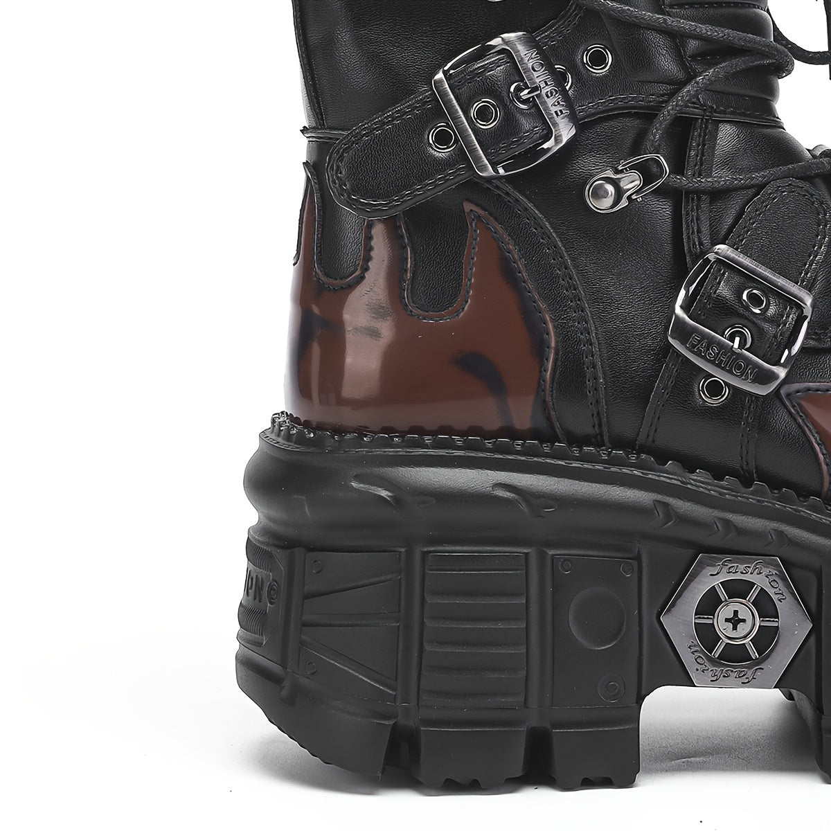 Women's Cyberpunk Mid-Calf Motorcycle Boots with Thick Sole and Zip Closure