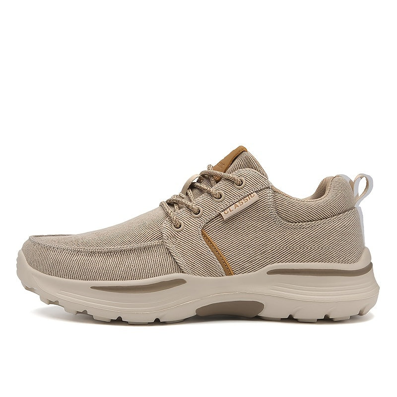 Men's Breathable Canvas Loafers Sneakers Casual Round Toe Beige Spring Summer Fall