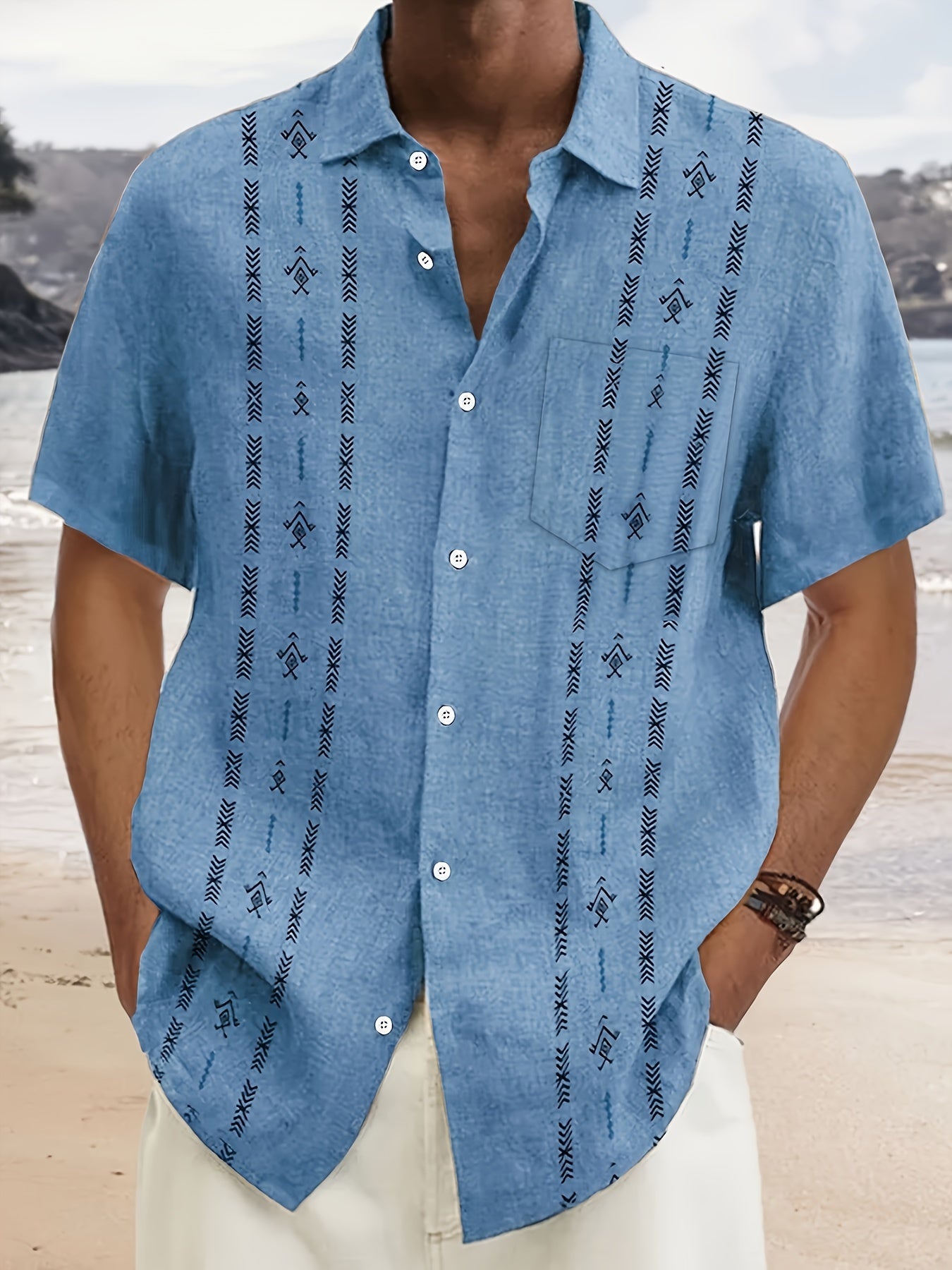 Men's Vintage Bohemian Geometric Print Button-Up Shirt Summer Casual Plus Size
