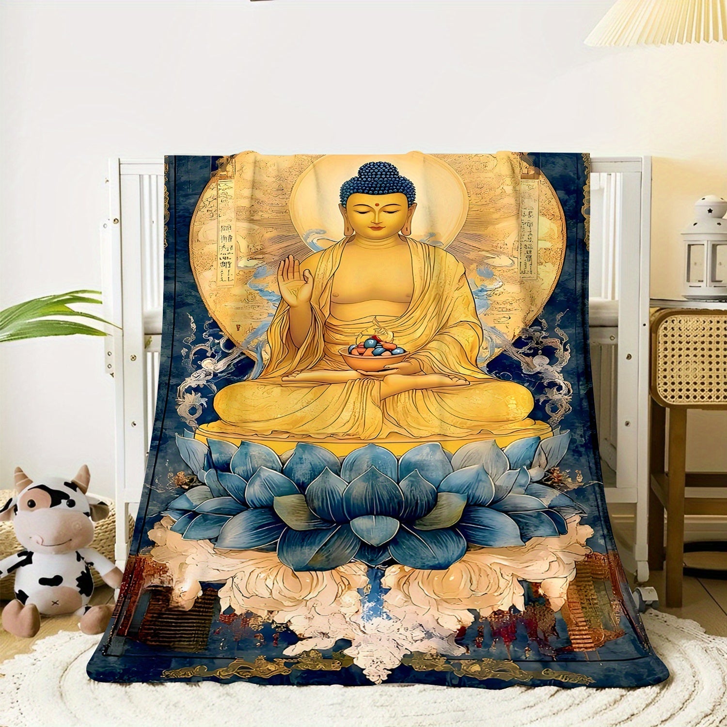 Vintage Buddha Flannel Blanketi: Ushbu juda yumshoq uyqu blanketi bilan yil davomida qulay va iliq bo'ling - O'ziga xos lotus gullari dizayni bilan - Tug'ilgan kunlar yoki do'stlarga sovg'a berish uchun ideal
