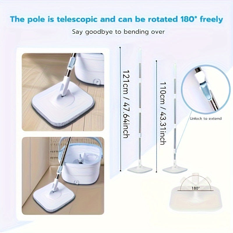 Juego de fregona y cubo rotatorio con escurridor, separación húmedo y seco, diseño cuadrado