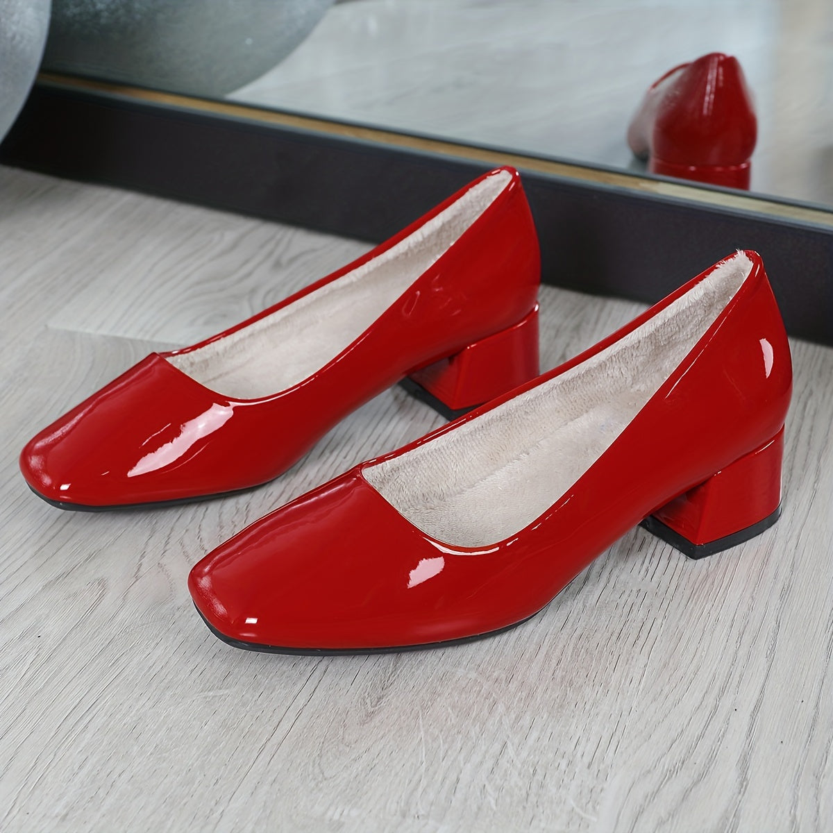 Women's Synthetic Square Toe Low Block Heel Shoes Flats Casual Formal