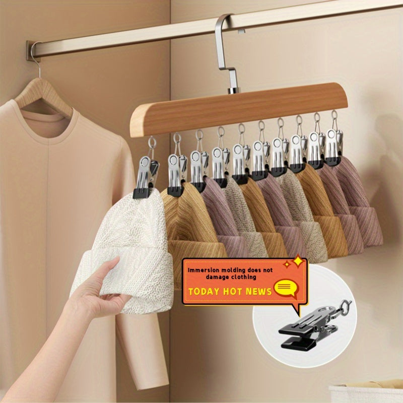Organizador de pared de madera con 10 clips de acero inoxidable para armario, baño, dormitorio, almacenamiento