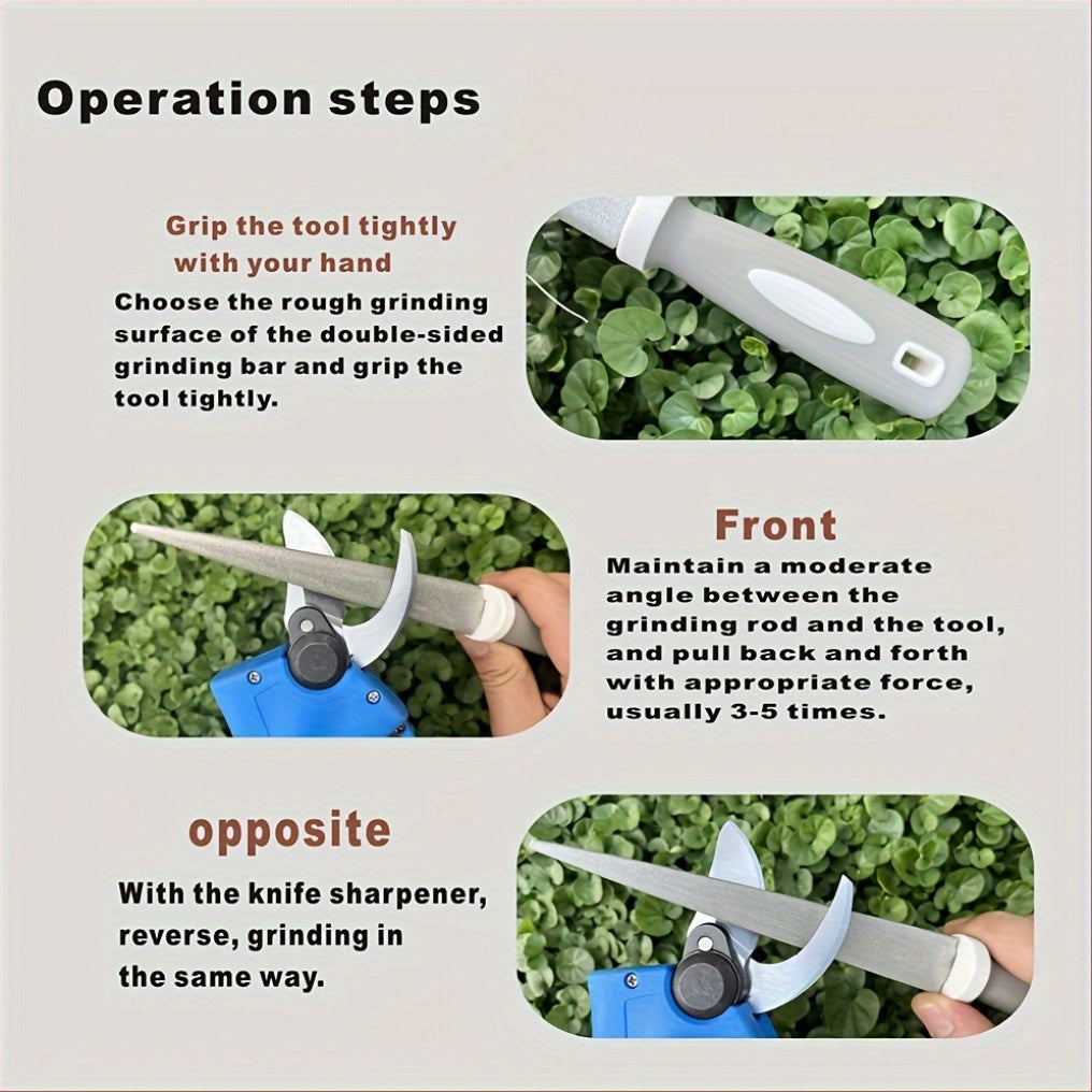 Kichik oshxona pichoqlari, qaychi, bog' uskunalari uchun ikki tomonlama olmosli shag'alli qattiqlashtiruvchi tayoq