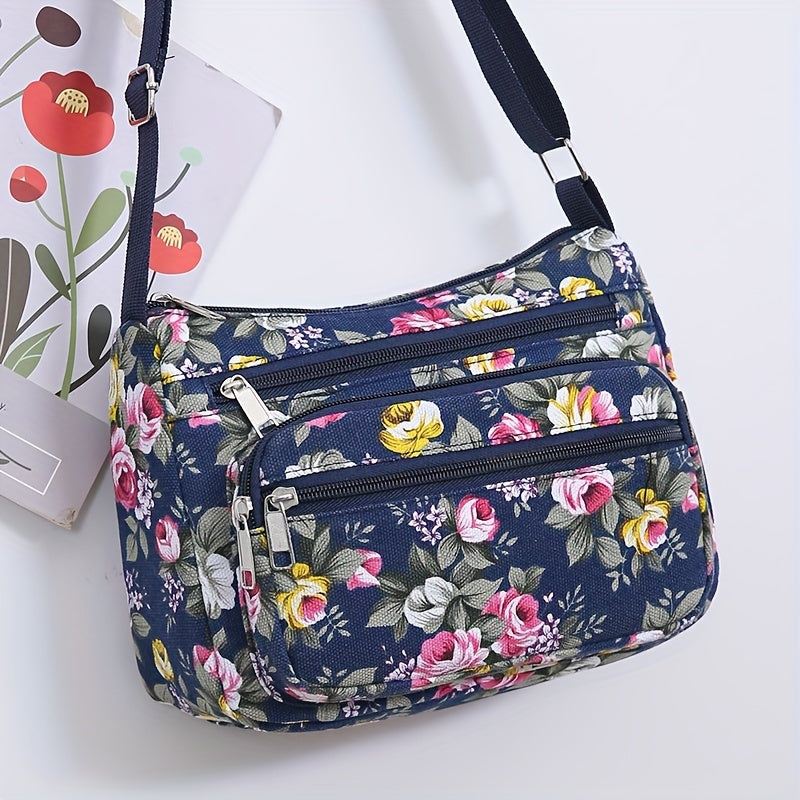 Large Capacity Canvas Crossbody Bag for Middle-Aged and Elderly Women with Zipper Closure