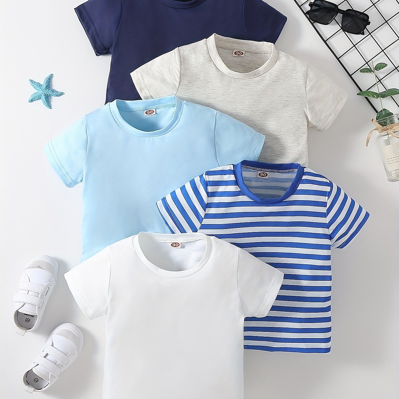 Men's Short Sleeve Summer T-Shirts Pack of 5 Polyester Blend Casual Running Solid Striped