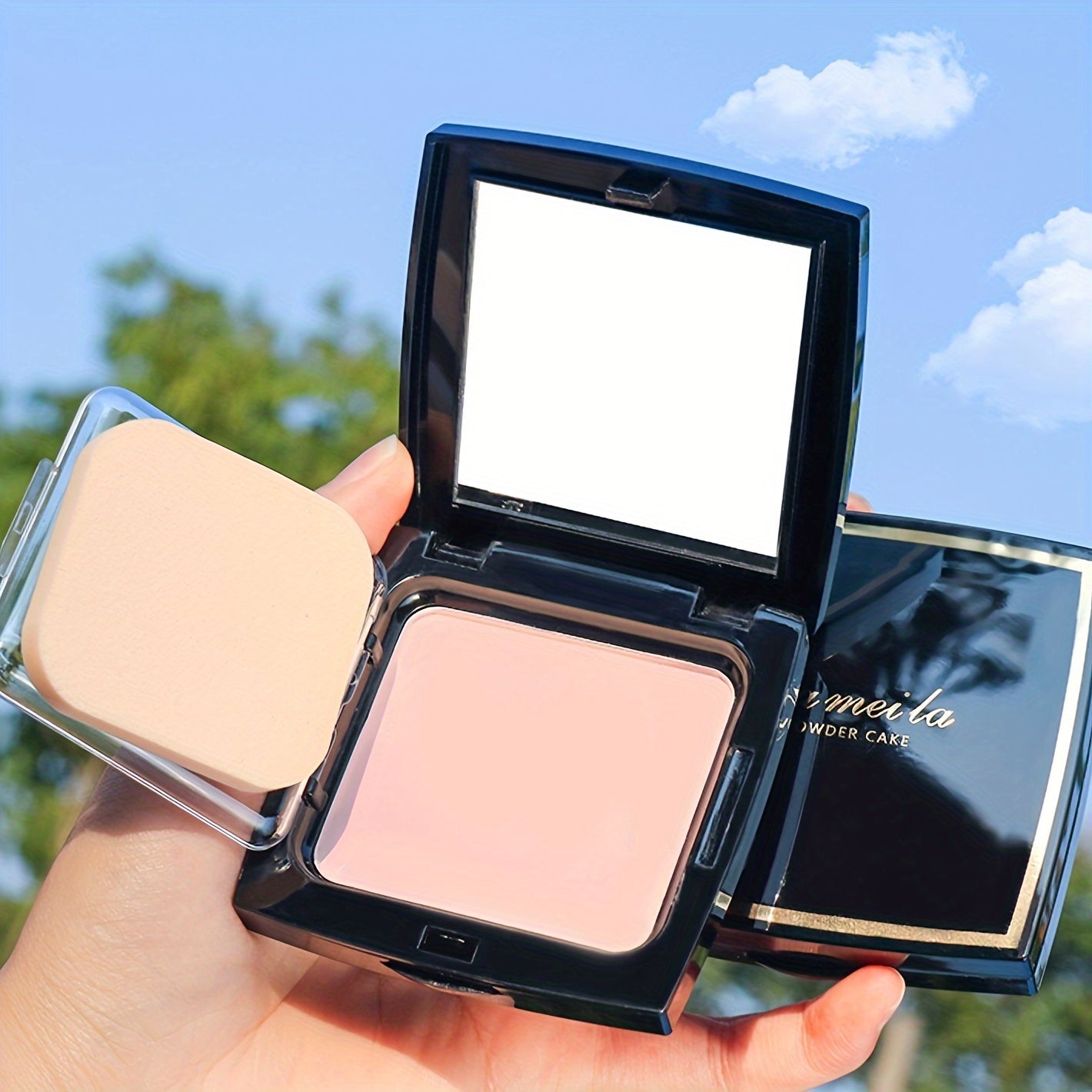 Polvo compacto para mujer, acabado natural, control de grasa de larga duración, a prueba de agua