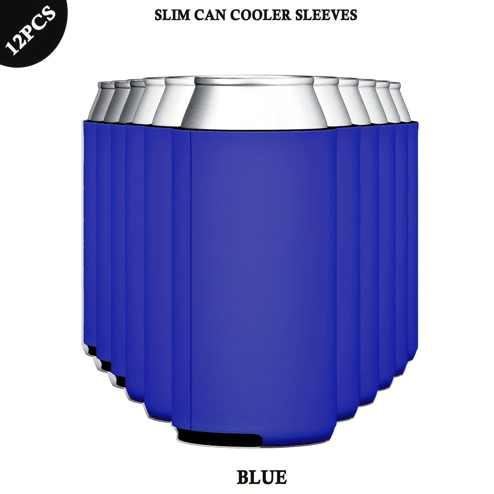 Set of 12 Black Neoprene Slim Can Cooler Sleeves for 12oz Beer and Soda