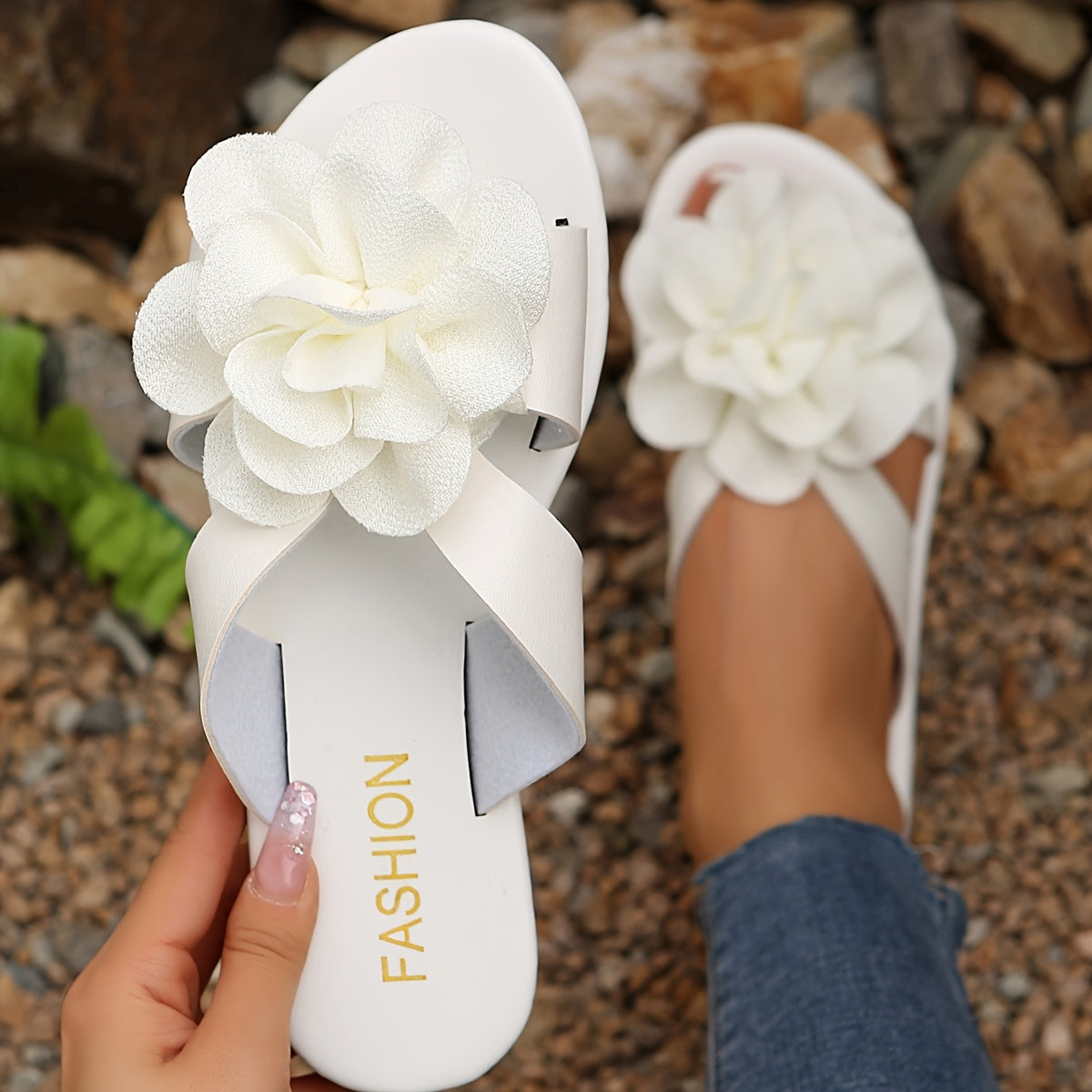 Women's Floral Flat Sandals Open-Toe Slip-On All-Season Comfort