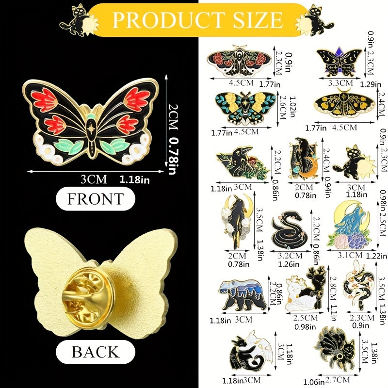 Vintage Butterfly Cat Snake Bug Lapel Pins Set Cute Gold Black Aesthetic Badges for Clothing and Accessories