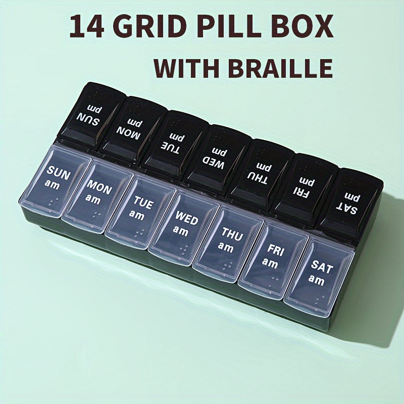 Portable Double Row Pill Box for Sorting and Storage with Braille