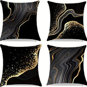 Набор из 4 черных и золотых наволочек для подушек различных размеров для акцентирования диванных подушек и домашнего декора.