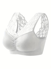 Женский спортивный бюстгальтер из высокоэластичного кружева без проводов, поддержка, белый