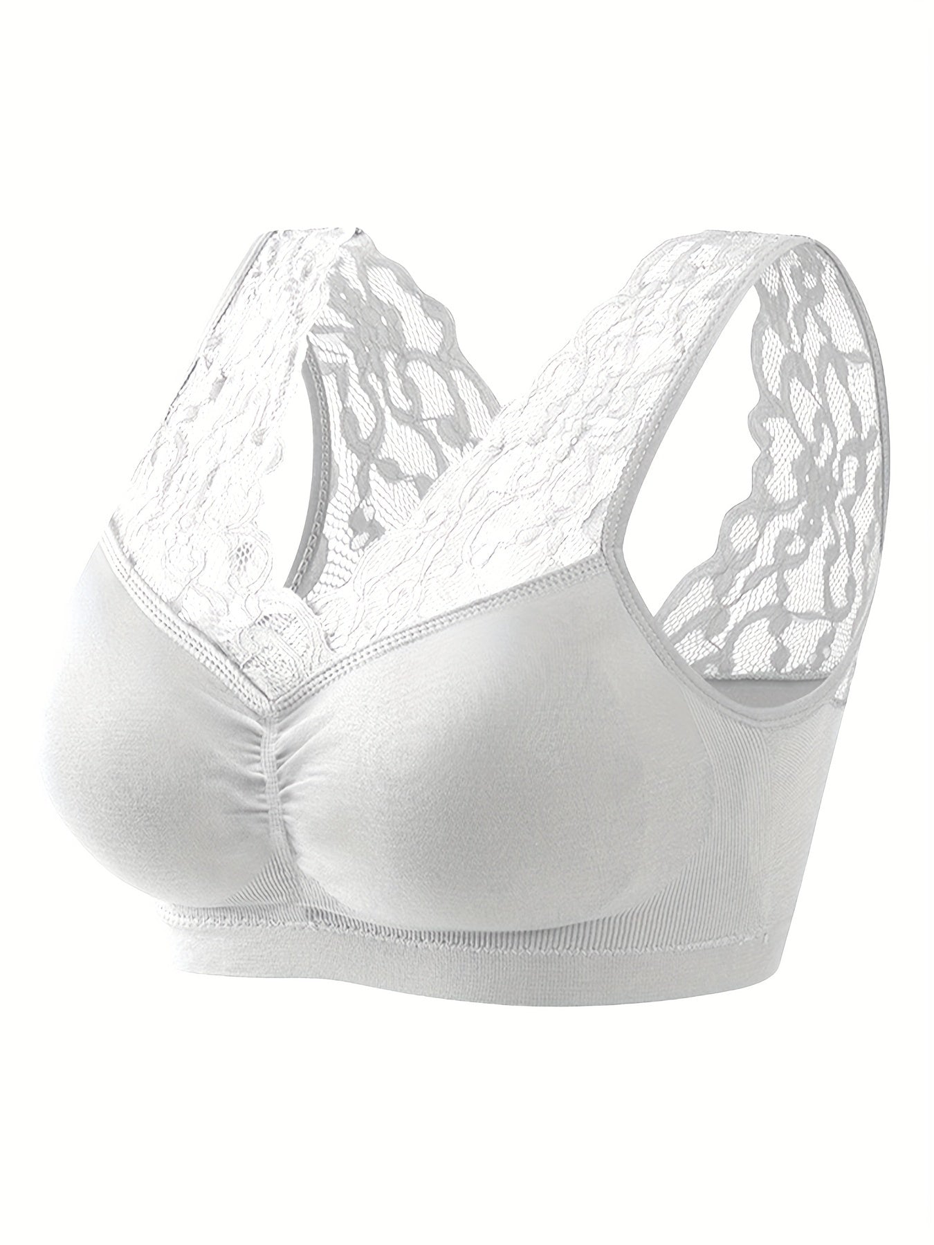 Женский спортивный бюстгальтер из высокоэластичного кружева без проводов, поддержка, белый