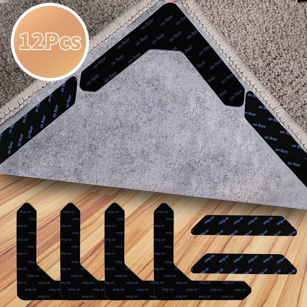 Non-Slip Carpet Grippers Set of 6 or 12 Reusable Plastic Rug Stickers for Indoor Use