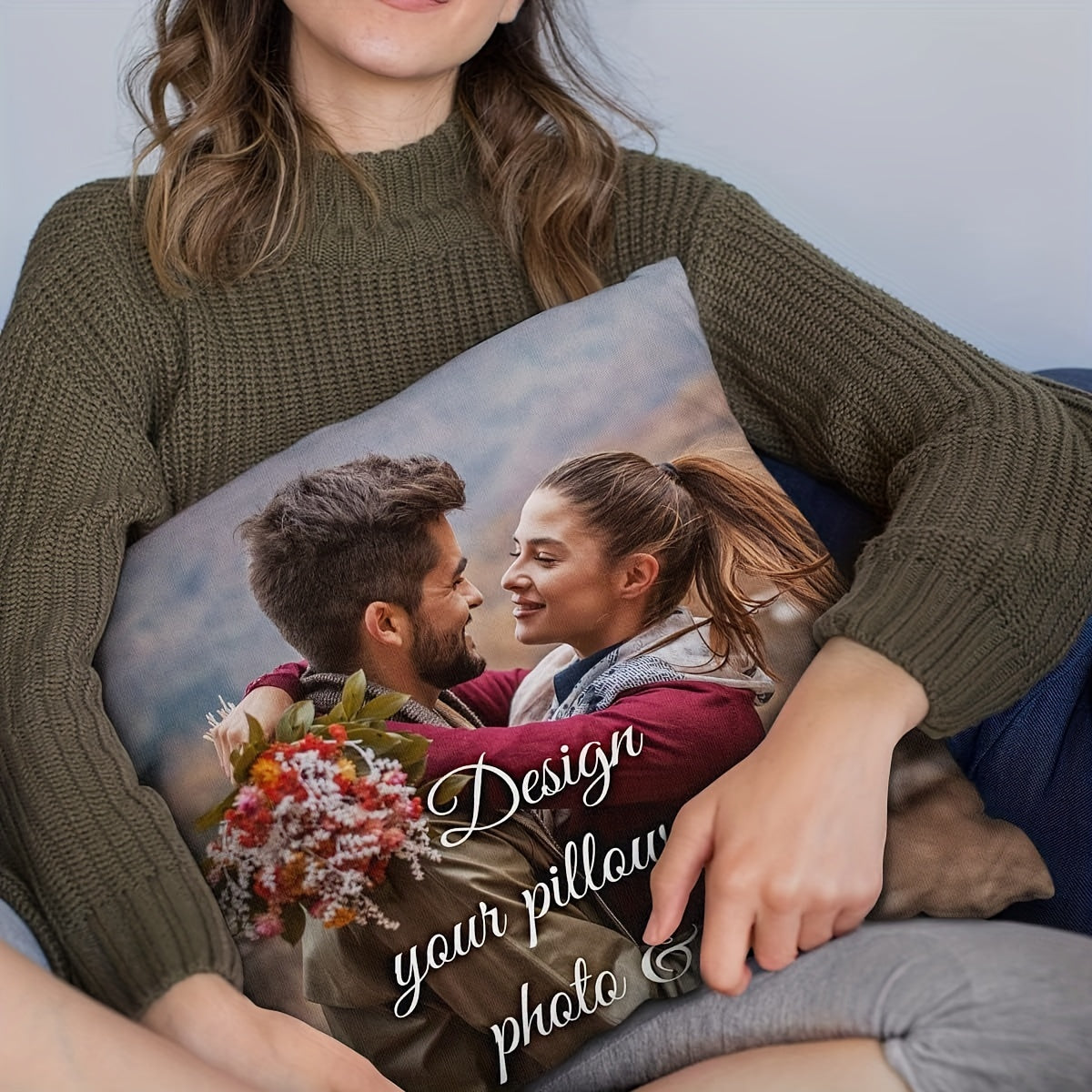 Personalized Decorative Pillow Cover with Custom Photo and Text for Sofa Bed Bedroom