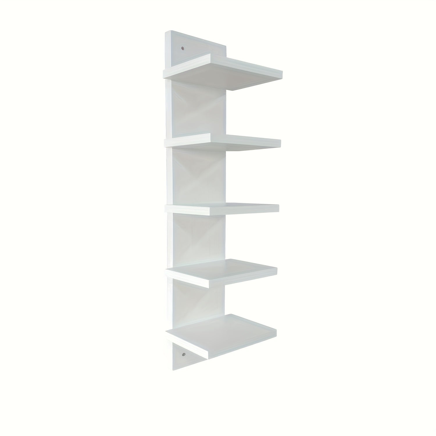 White Wooden Wall Shelf with Five Tiers for Storage and Organization