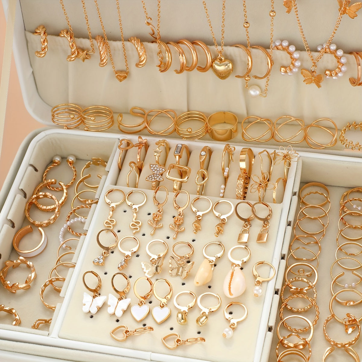 Women’s Jewelry Set 120 Pieces Earrings Rings Necklaces Heart Butterfly Geometric