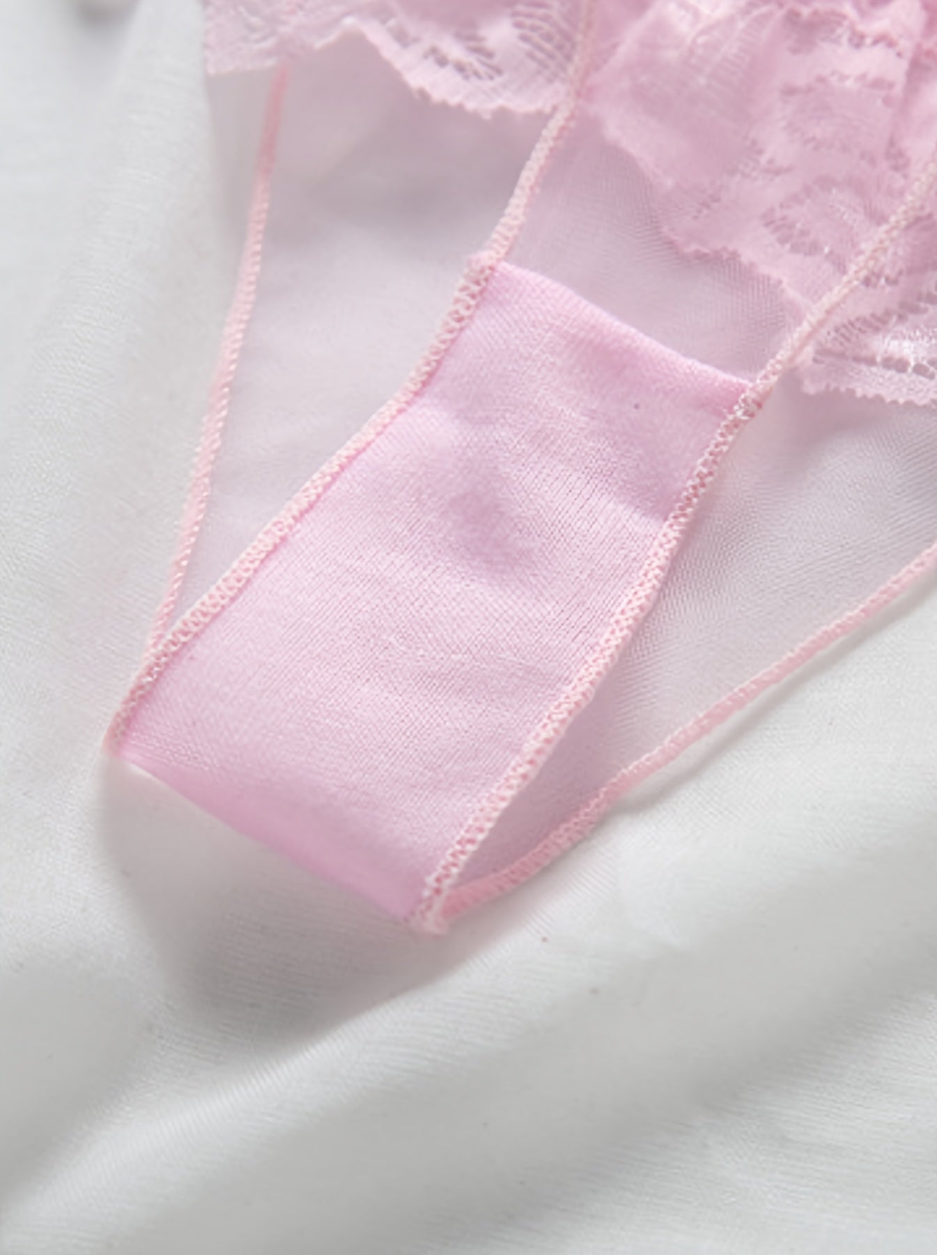 Women Sheer Lace Trim Thongs Low Waist Lingerie Underwear