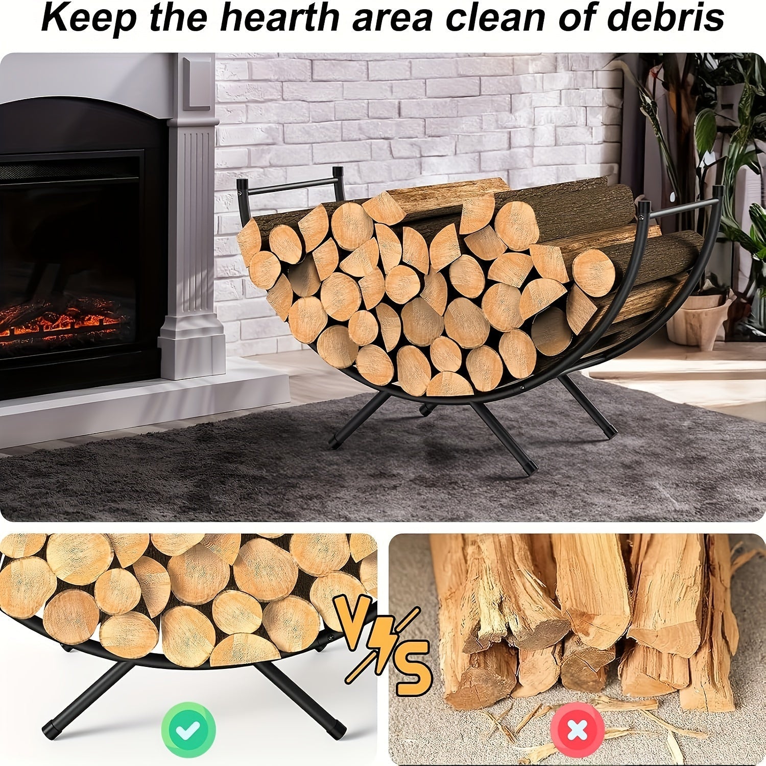 Metal Circular Firewood Holder Small Indoor Outdoor Fireplace Log Rack for Porch Patio