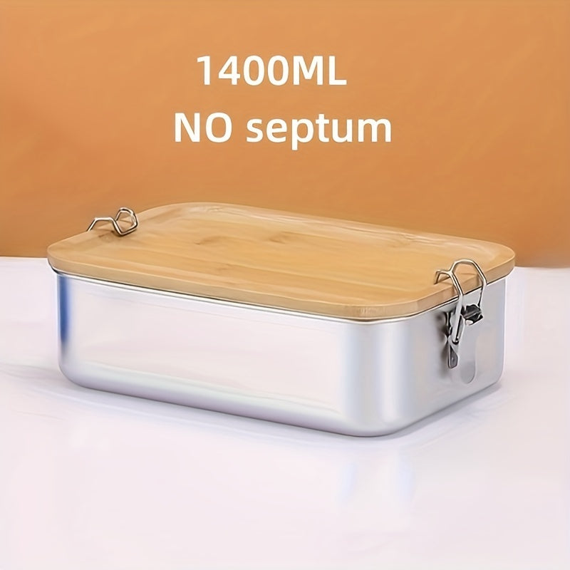 Stainless Steel Bento Box with Bamboo Lid for Lunch and Snacks