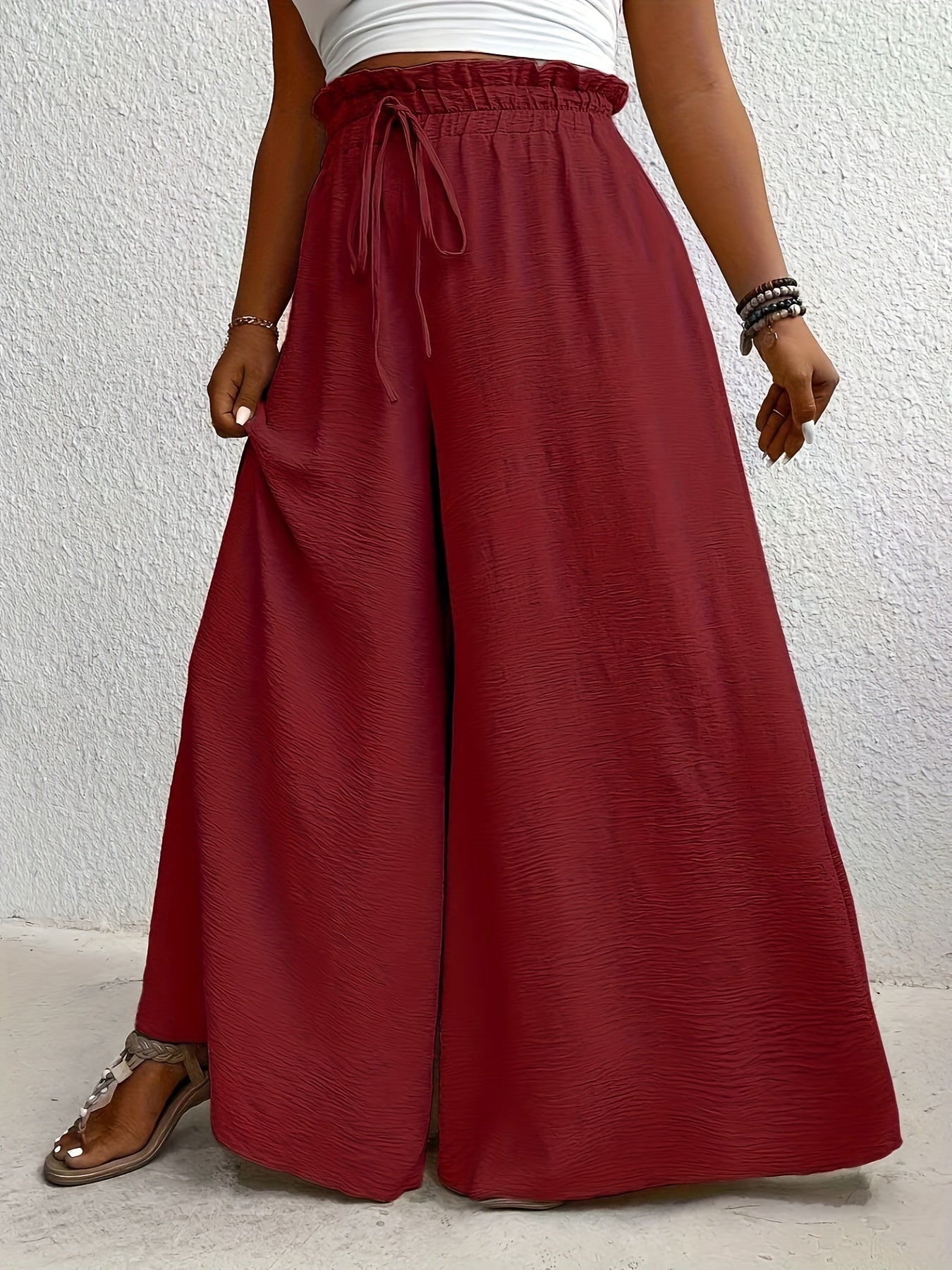 Pantalones anchos de mujer en color mostaza amarillo de poliéster para verano casual y cómodo