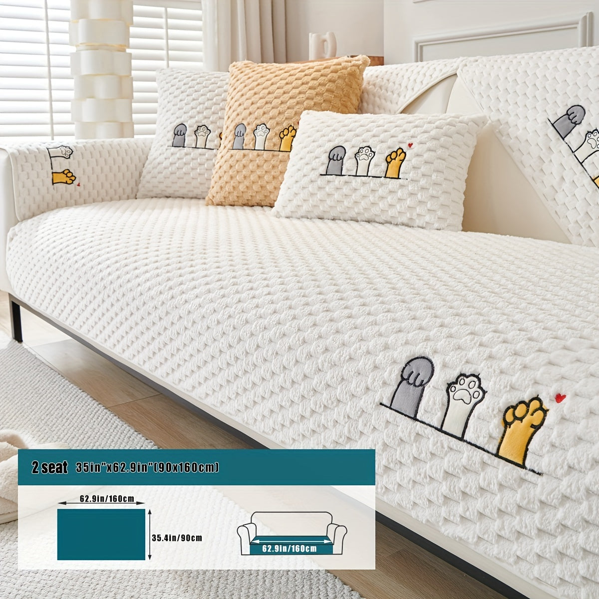 Funda de sofá de terciopelo con bordado de perro de dibujos animados, antideslizante, de felpa gruesa, protector de muebles