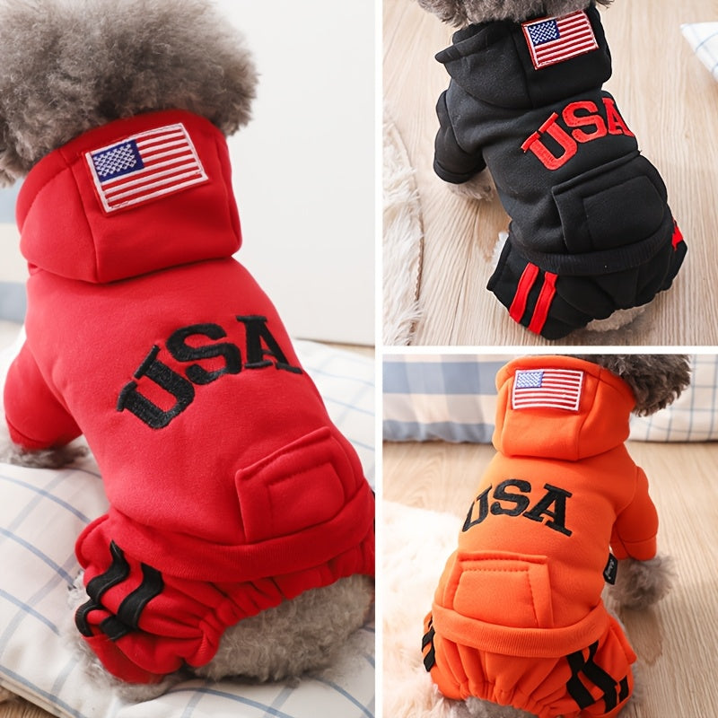Winter Dog Hoodie with Pockets and Embroidery for Small to Medium Dogs