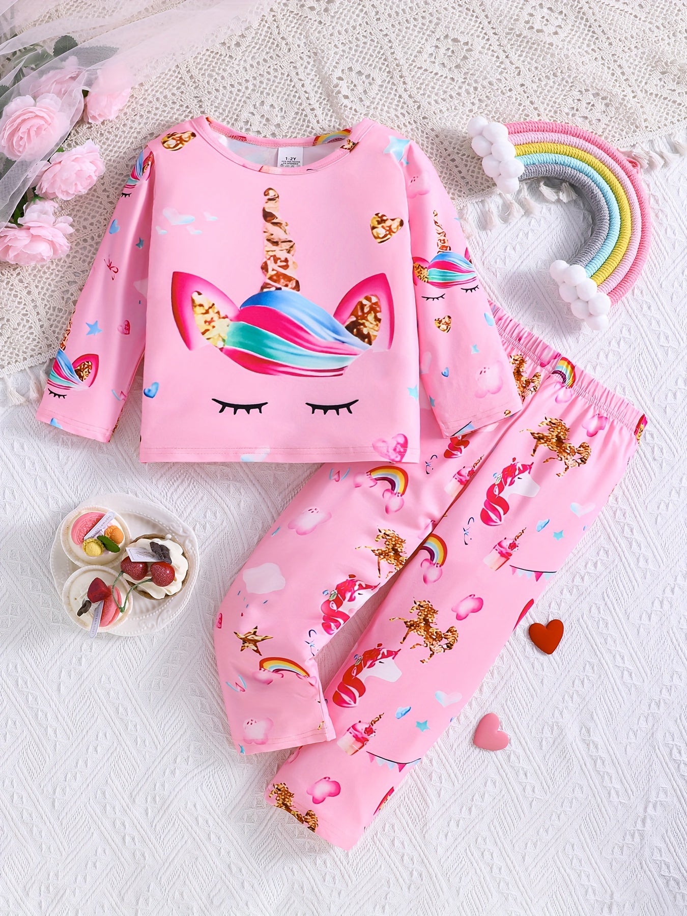 Girls' Flame Resistant Pajama Sets 3-Pack Long Sleeve Cartoon Patterns for Kids