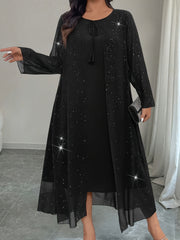 Vestido de poliéster ajustado para otoño e invierno con cuello redondo y color sólido