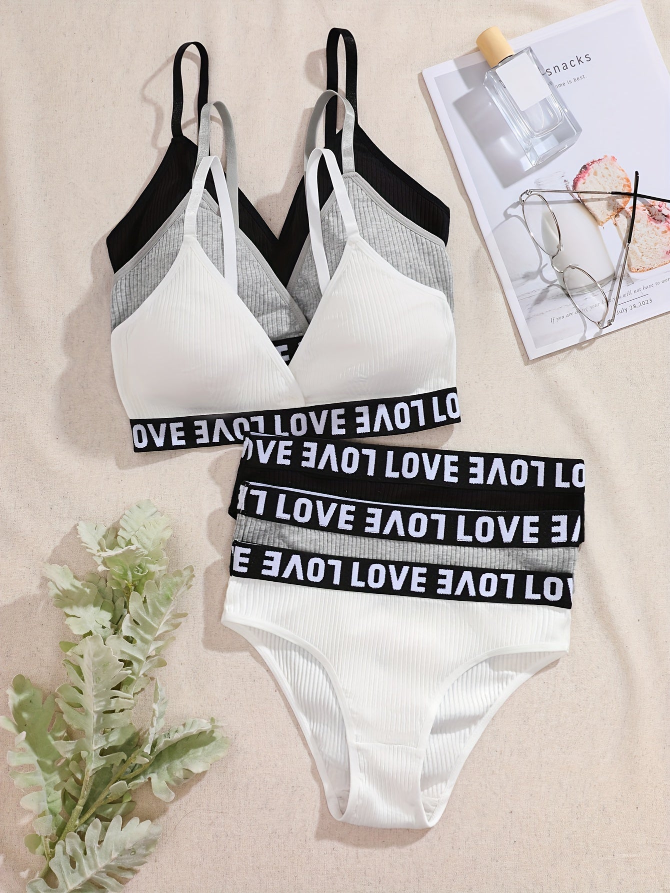 Women's Lingerie Set Solid Knit Fabric Mid Rise Briefs with Removable Padding Sports Bra and Panty