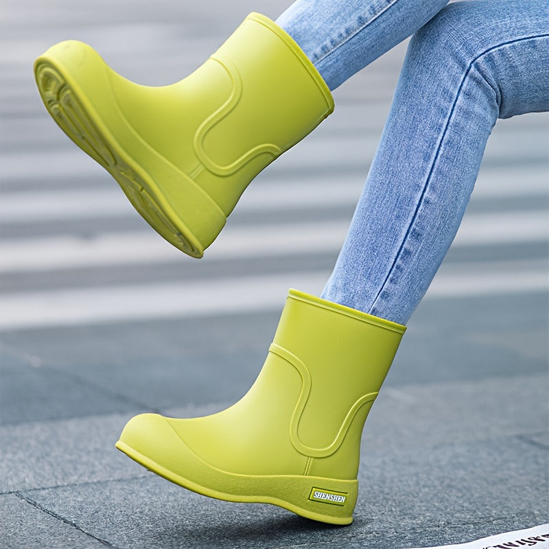 Women's Slip-On Mid-Calf Boots All-Season Non-Slip PVC Black Gray Pink