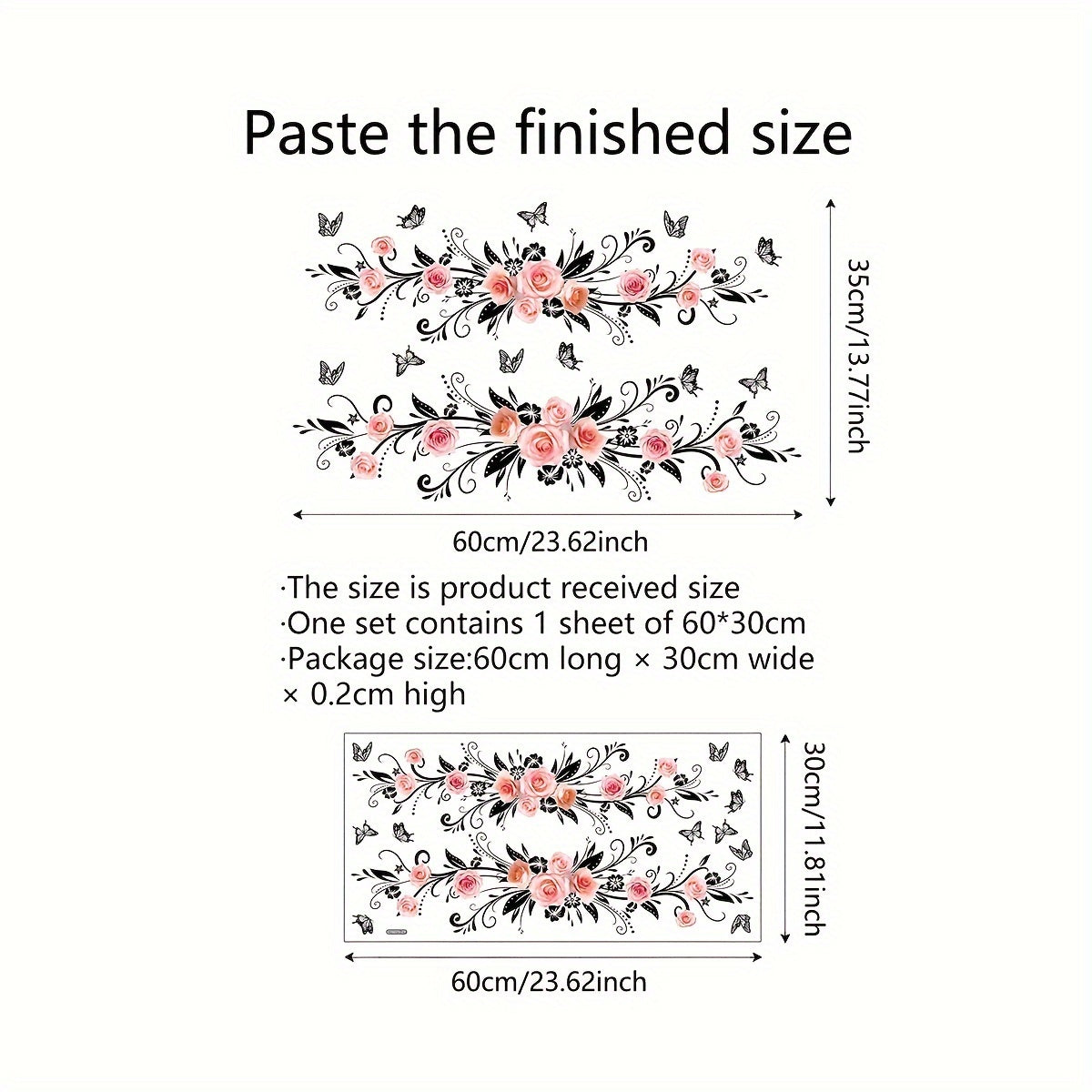 Pink Rose and Black Butterfly Wall Stickers for Home Decor Reusable PVC