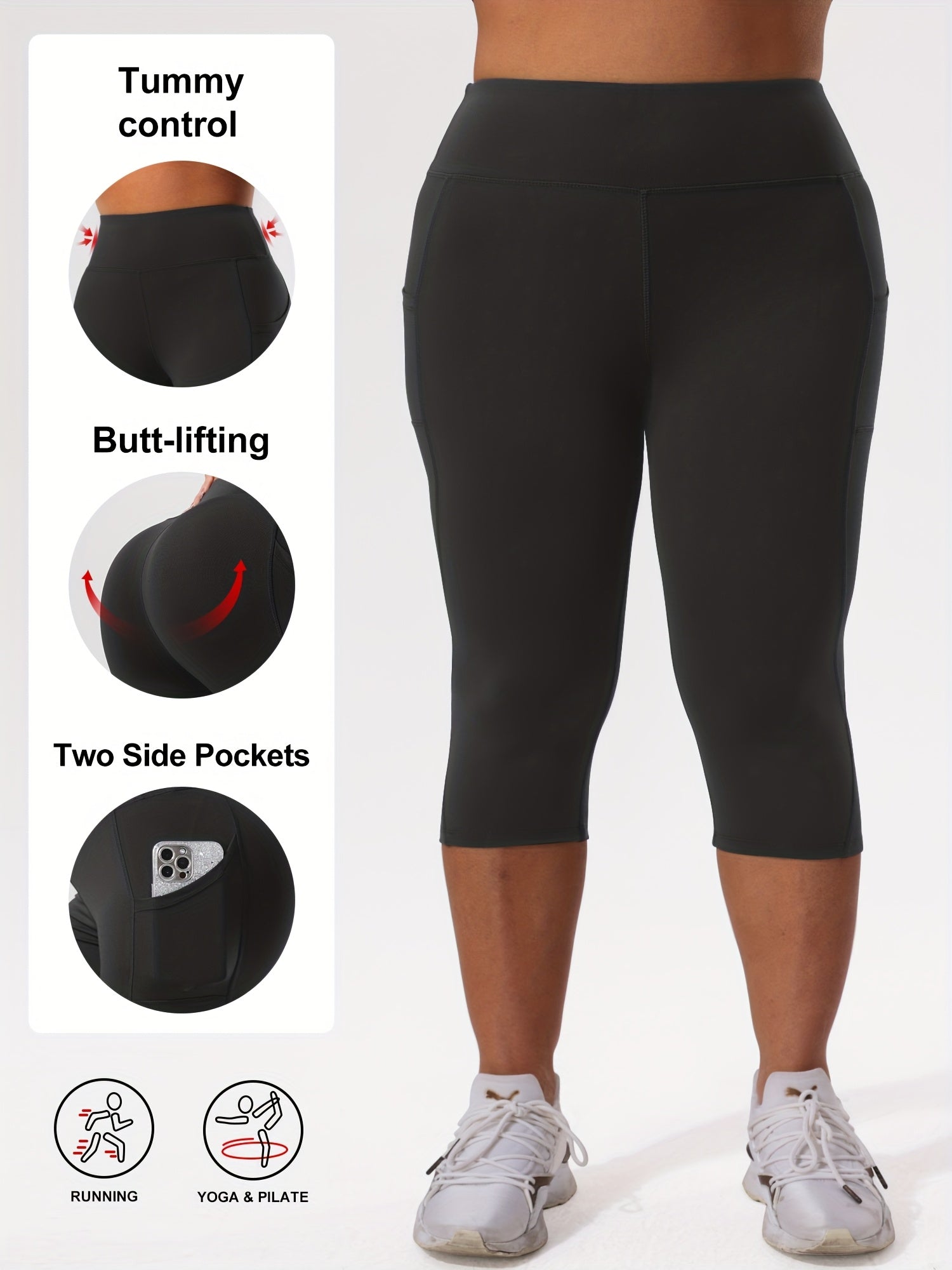 Plus Size High-Waisted Leggings with Pockets 7/8 Length Yoga Running