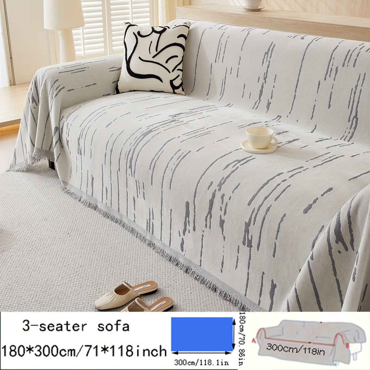 Чехол для дивана из шенилла с кисточками – Реверсивный, дружелюбный к животным, нескользящий, толстый защитный чехол для всех сезонов. Идеально подходит для декора гостиной, кухни и кафе.