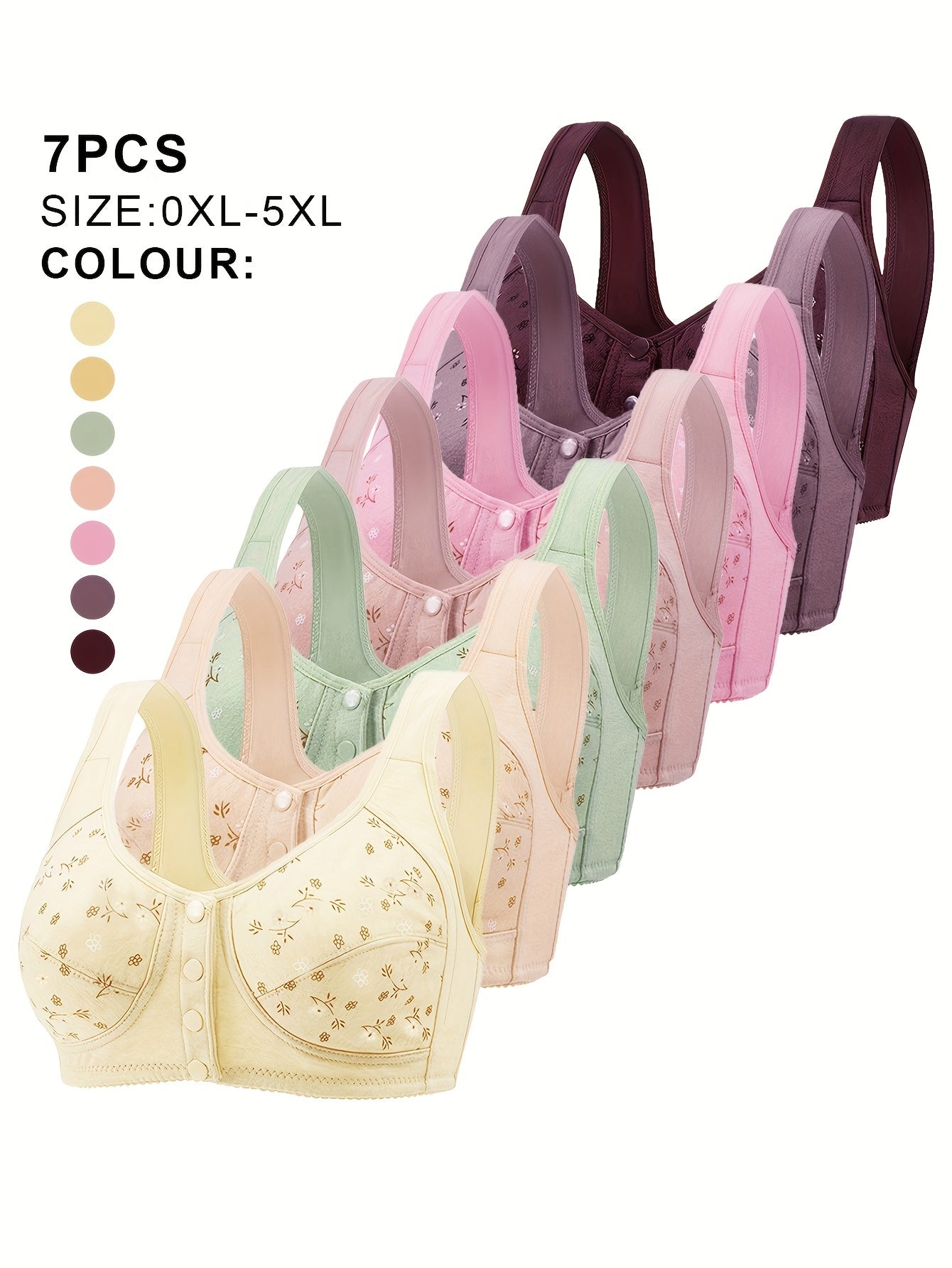 7-комплект женских бескаркасных бюстгальтеров с цветочным принтом, размер 5XL, вязаная ткань, без косточек