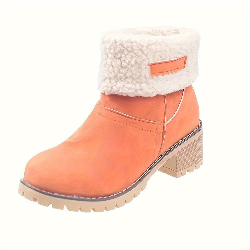 Women's Winter Ankle Boots Fleece-Lined Mid-Calf Slip-On | Warm Fabric, Rubber Sole