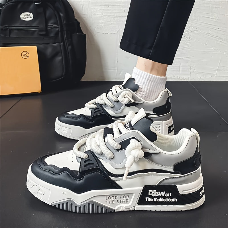 Men's Skateboarding Sneakers Low Top PU Canvas Thick Sole Casual Hiking Sports Shoes