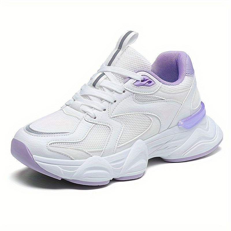 Women's Pink Beige Chunky Sneakers Breathable Mesh Casual Running Shoes