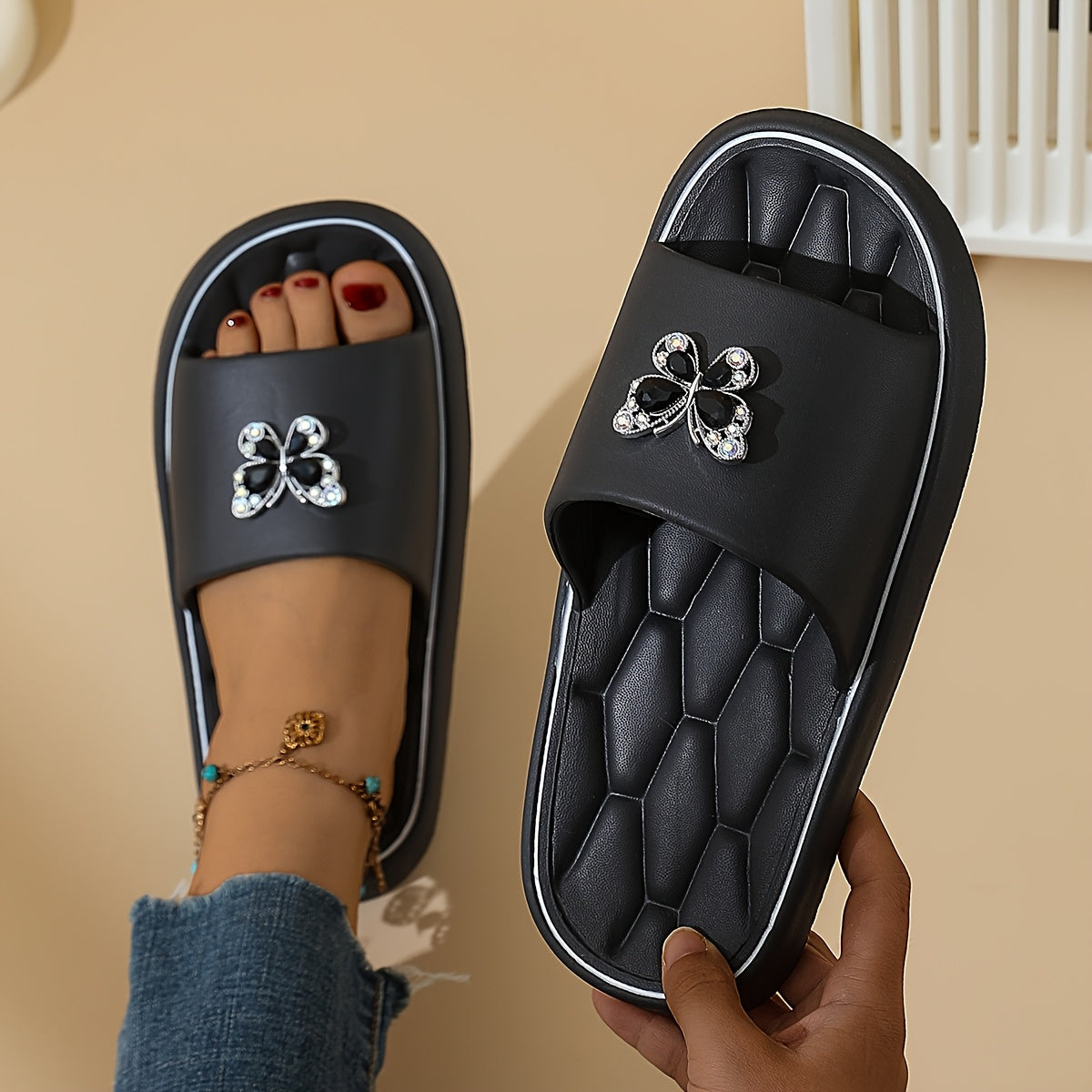 Women's Summer Butterfly Open-Toe Non-Slip Indoor Outdoor Slippers