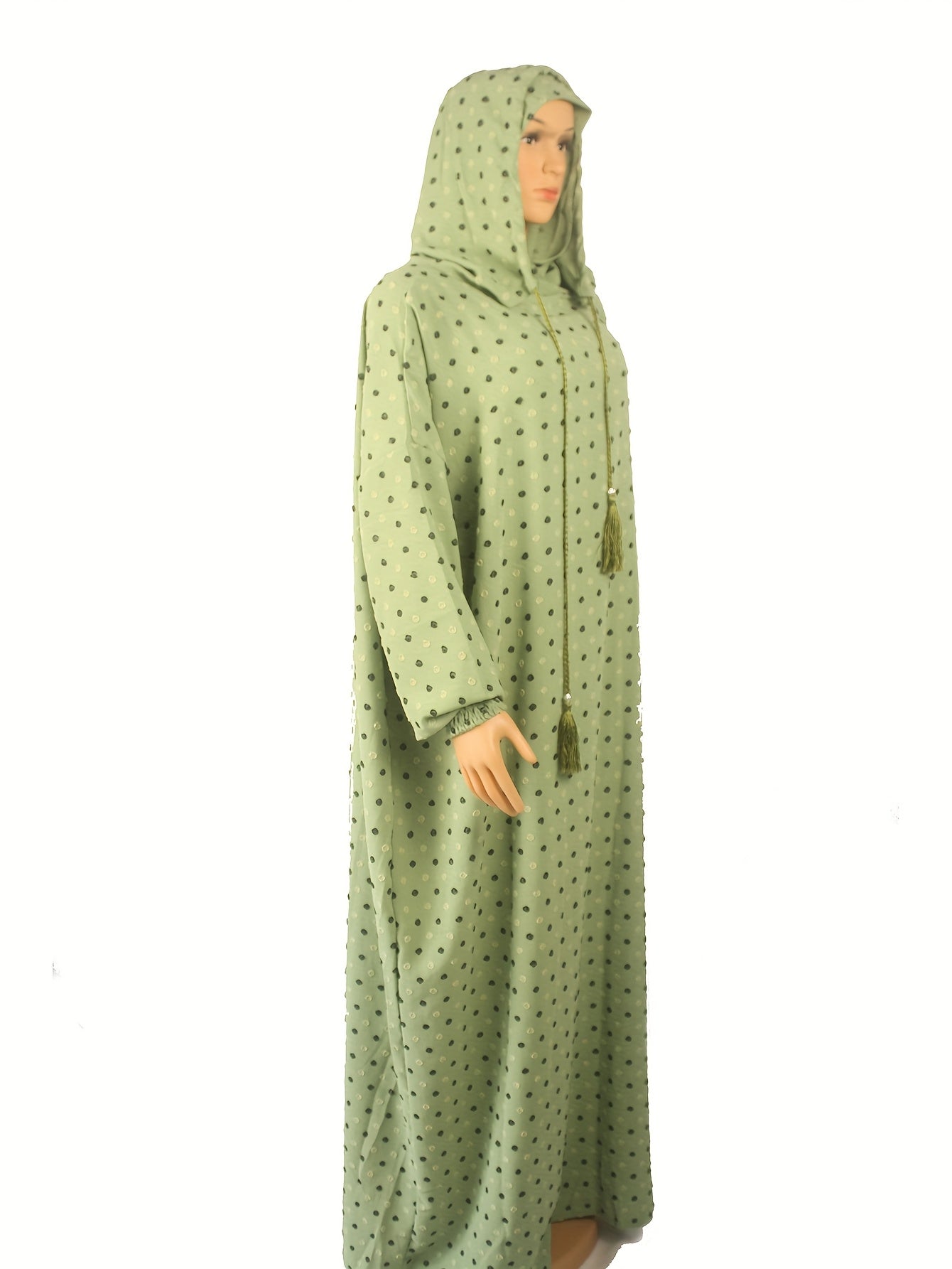 Plus Size Middle Eastern Abaya Turkish Kaftan Dress Hooded Puffed Sleeves Adjustable Waist